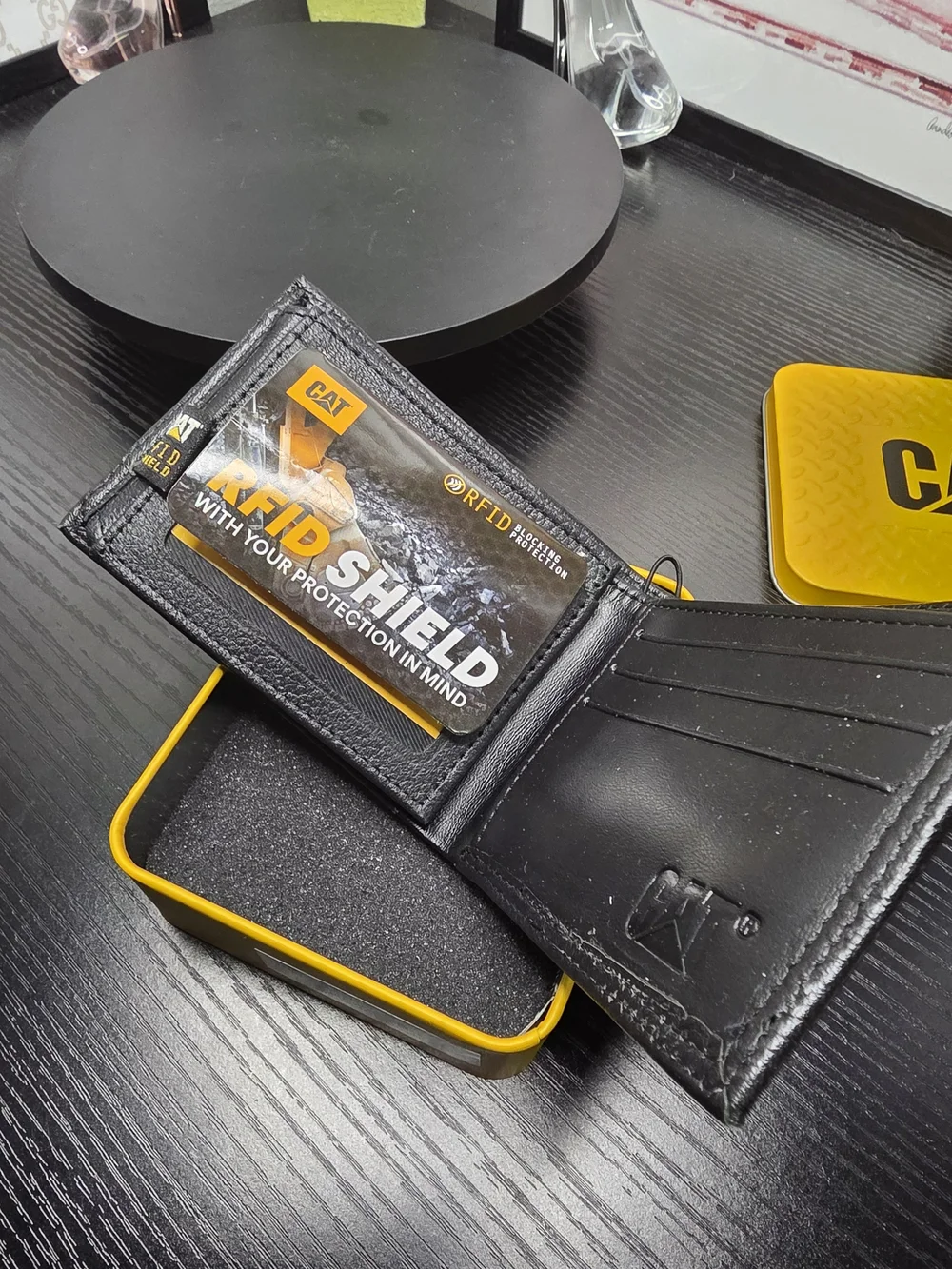 CAT Black Leather Bifold Wallet